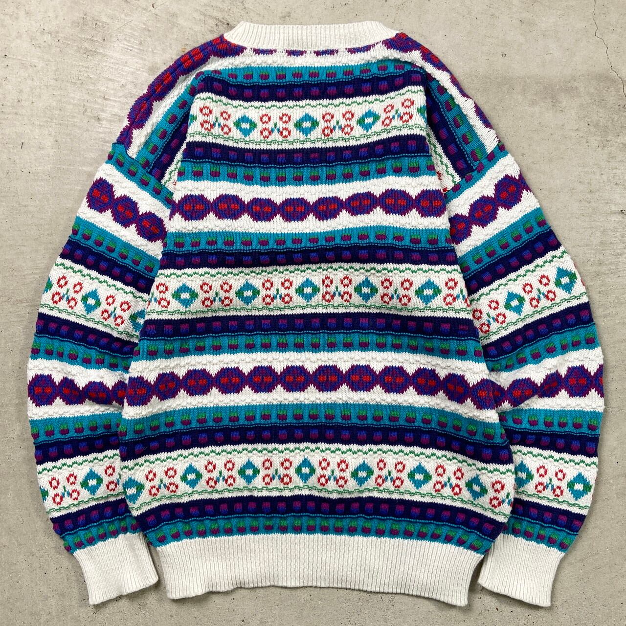 90年代 USA製 wills&co. フェアアイル柄 ニットセーター 総柄 