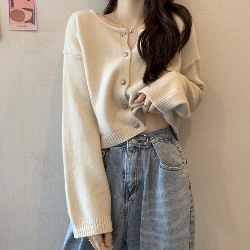 ニットカーディガンスプリングオータムショートジャケット スタイルセーター ロング 春物 秋物 試着室24616421543