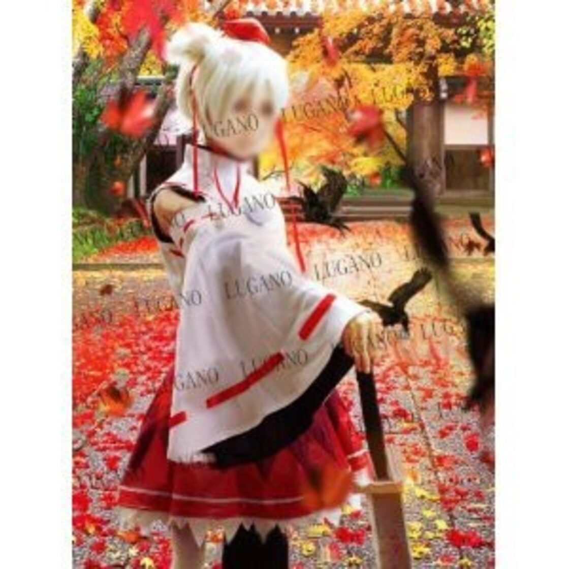 K2481 東方Project 犬走椛 風 衣装+ウィッグ+ヘッドアクセ コスプレ 