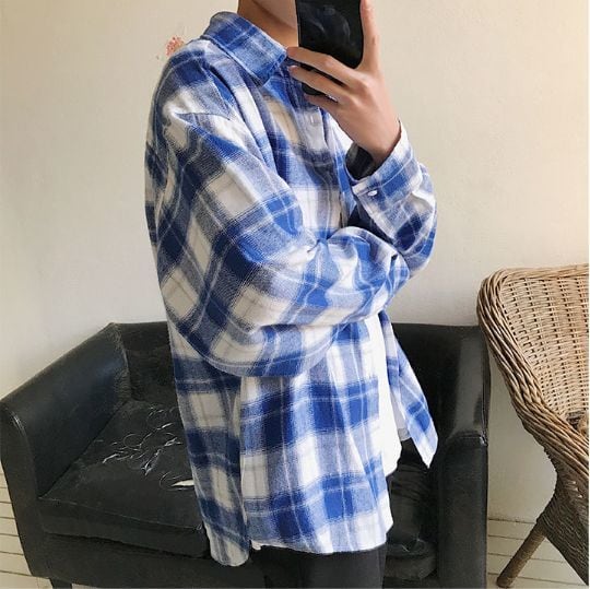 全2色 タータンチェック シャツ トップス メンズ 韓国 カジュアル