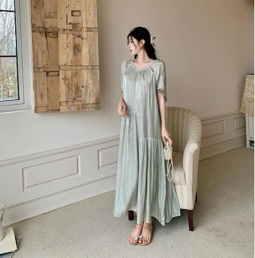 新品 大きいサイズ ワンピース 春夏 半袖 ロング 韓国 Aライン ドレープ