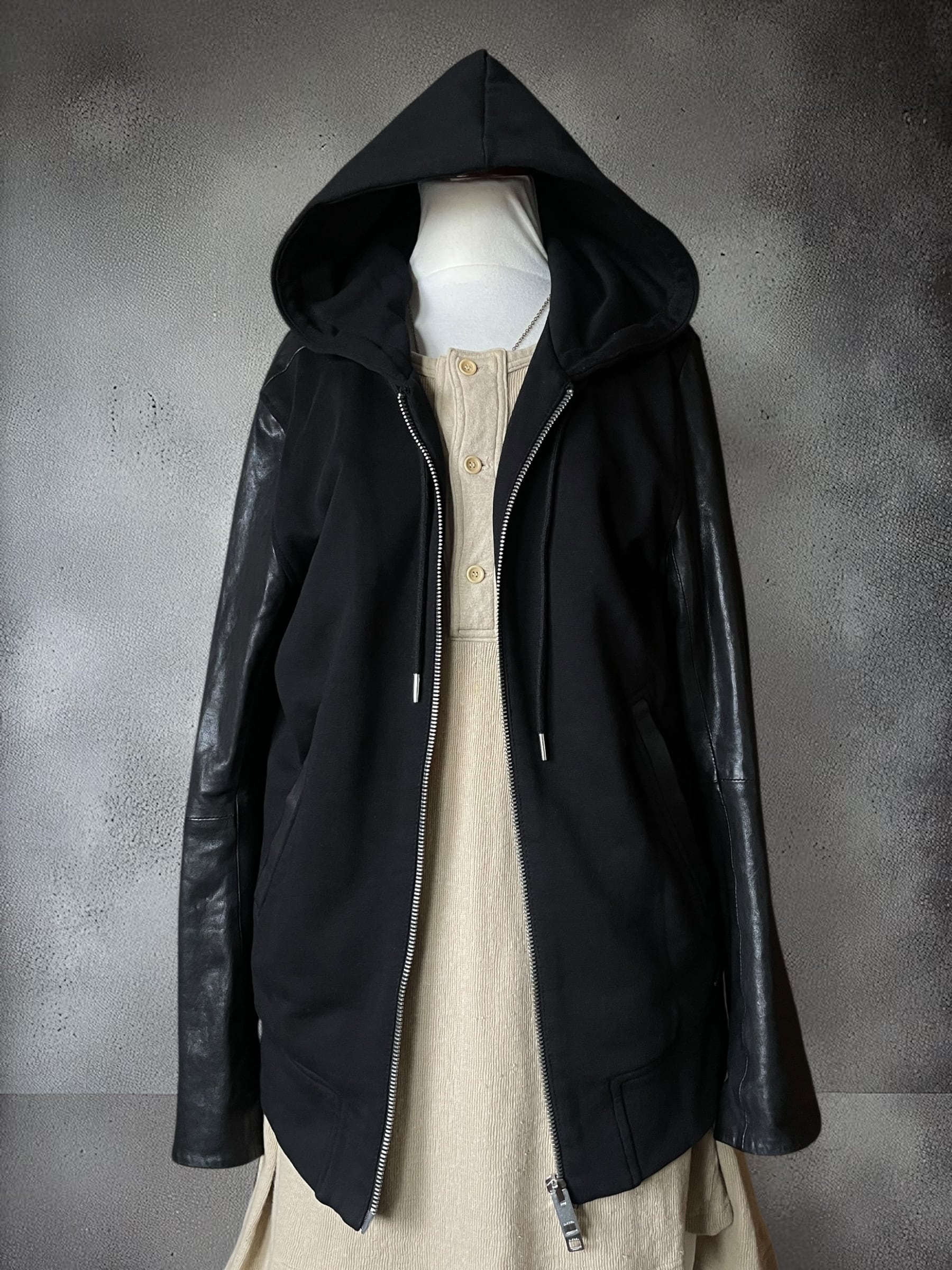 DIESEL - Leather-Sleeve Hooded Zip Jacket