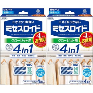 【数量限り】ミセスロイド 白元アース 衣類防虫剤 クローゼット用 無香 4個入×2パック 無臭 1年間有効 収納空間のダニよけ効果付き 虫除け 防カビ 消臭 黄ばみ防止