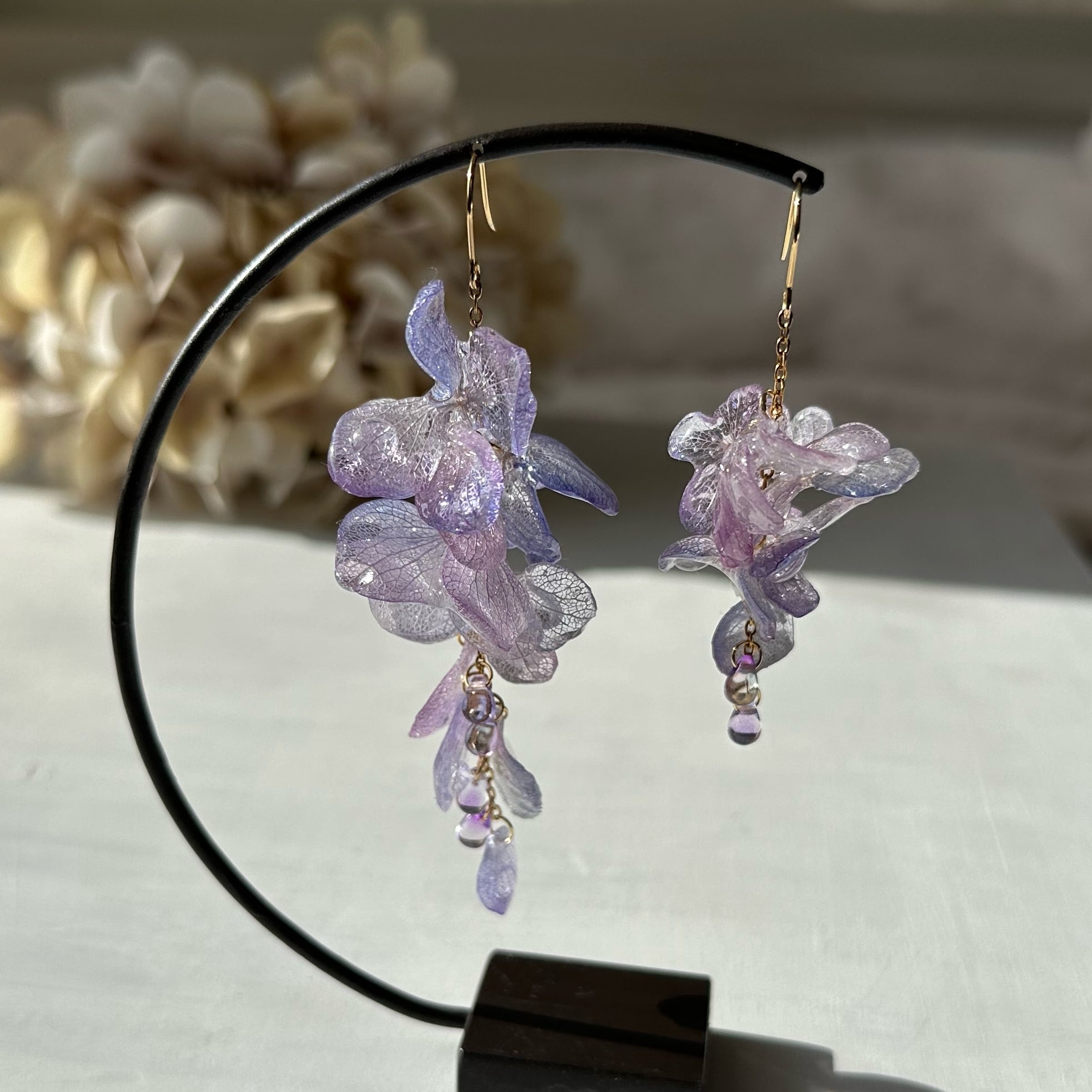 梅雨めく紫陽花 本物の紫陽花 ピアス・イヤリング 受注生産