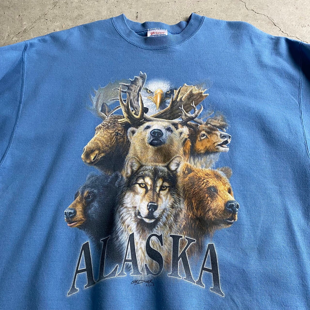 USA  アラスカ ヘラジカ オオカミ アニマル クルーネック スウェット