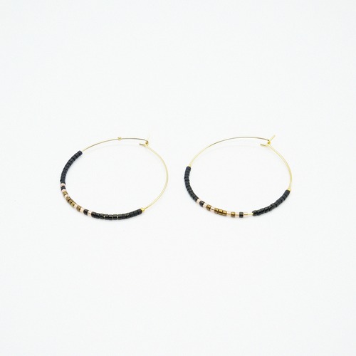 Hoop Beads Earring｜Black x Gold