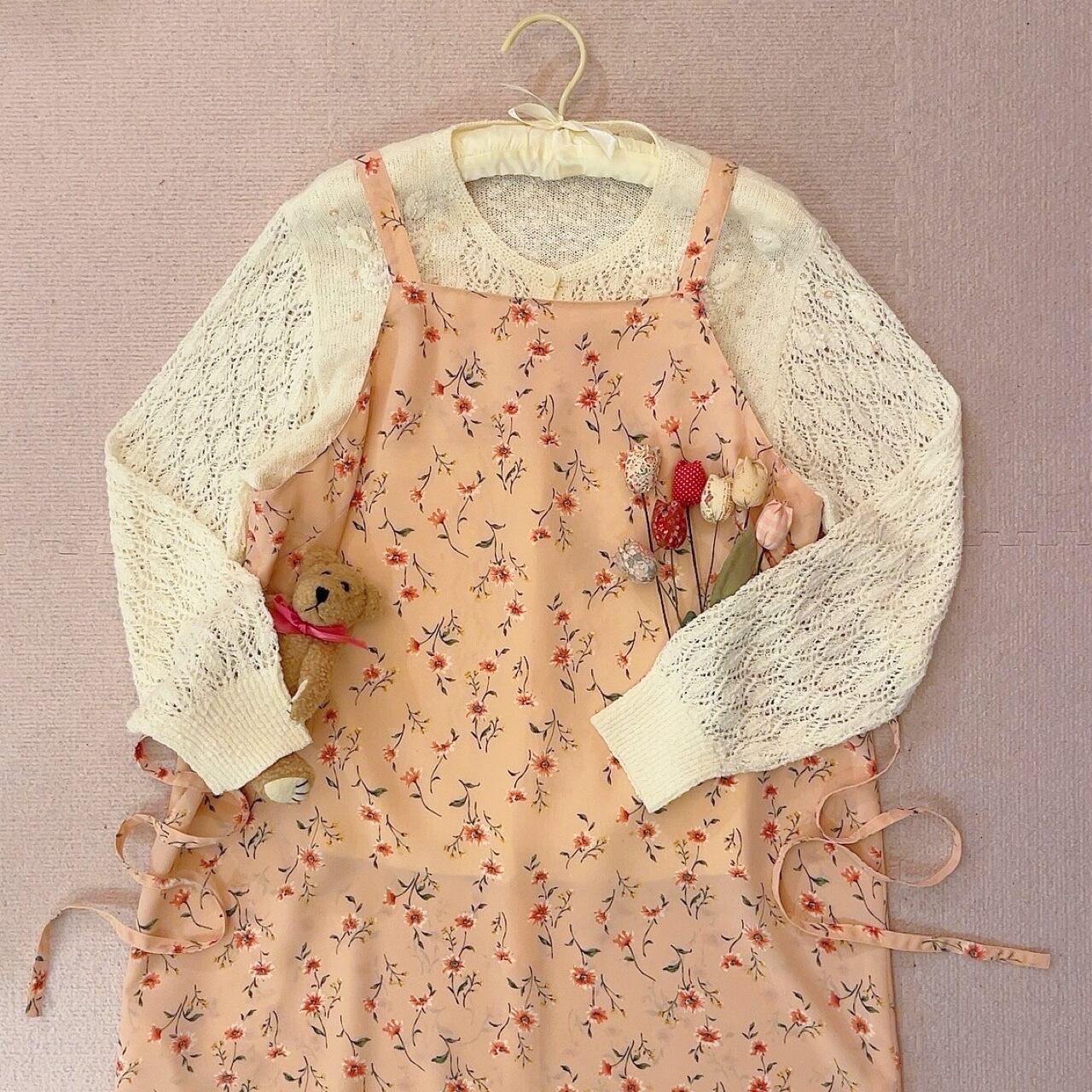pink flower apron one-piece