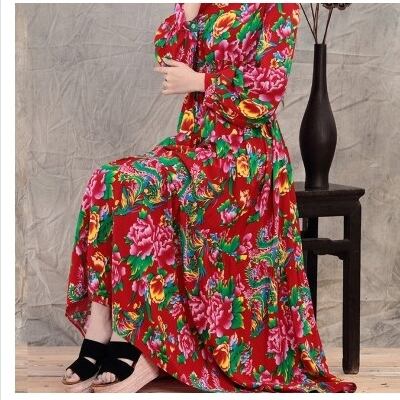 花柄 ロングワンピース 長袖 ワンピース レディース レトロワンピース