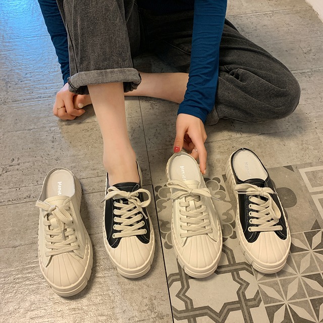 包頭セミスリッパ女性は2020新しいレースアップワイルドミュラー靴純赤学生サンダルとスリッパ女性を着用します 部族の婦人靴5306063