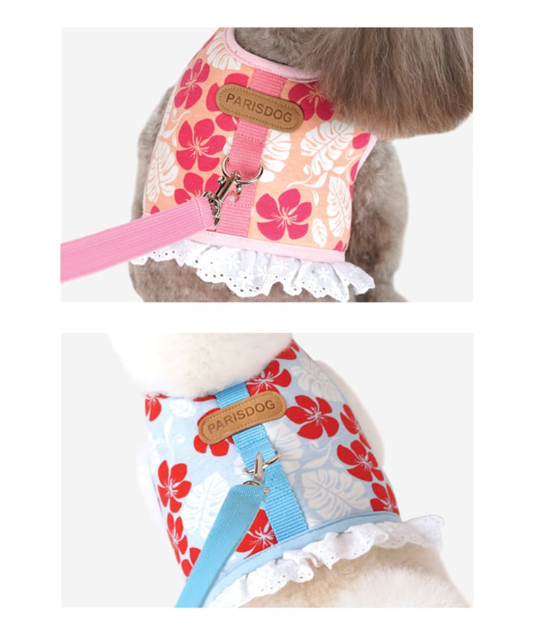 花柄ハーネス&リードセット S ~ L  2color   /   犬 犬用 ハーネス 小型犬 中型犬 ドッグウェア ペット用品 胴輪　ha1