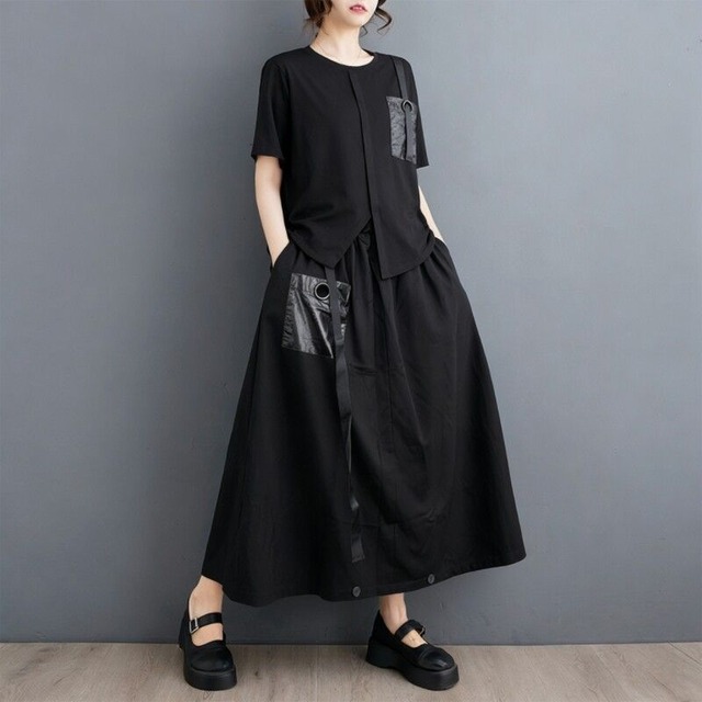 ASYMMETRIC RELAXED TOP AND MIDI SKIRT SETUP M-17409