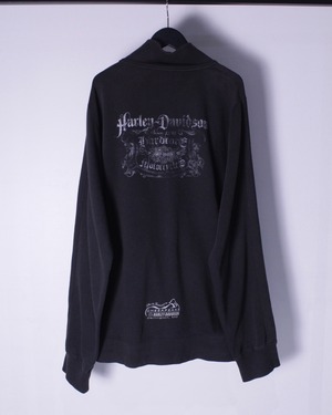 【Caka BLACK】"HARLEY DAVIDSON" Gothic Logo Print Design Loose Zip Up Sweat Jacket