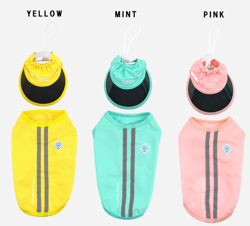 【SALE】 cool sun cap set S ~ 2XL 3color / 犬服 夏 新作 冷感 トップス タンクトップ 可愛い 犬の服 ドッグウェア  サンバイザー 暑さ対策 ワンコ服 UV対策 小型犬 中型犬 猫 top135