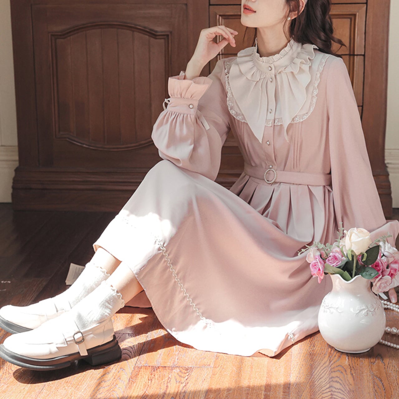 新品同様♡Reneルネ♡限定店舗 R刺繍付きワンピース ピンク系 38 新品同様♡Reneルネ♡日本橋三越限定 R刺繍付きワンピース ピンク系 38