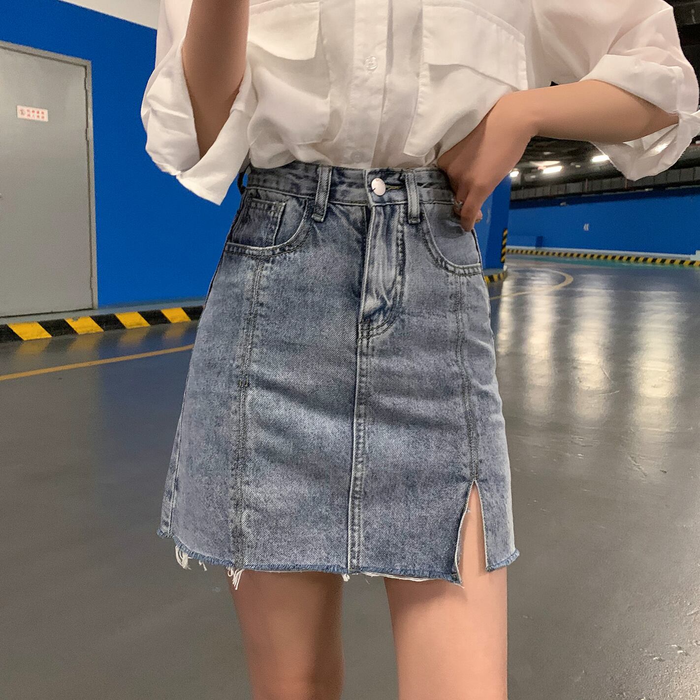 サマースタイルハイウェストスカート ルーズスリットAライン 夏物 6Du_Shop_Women78720161250