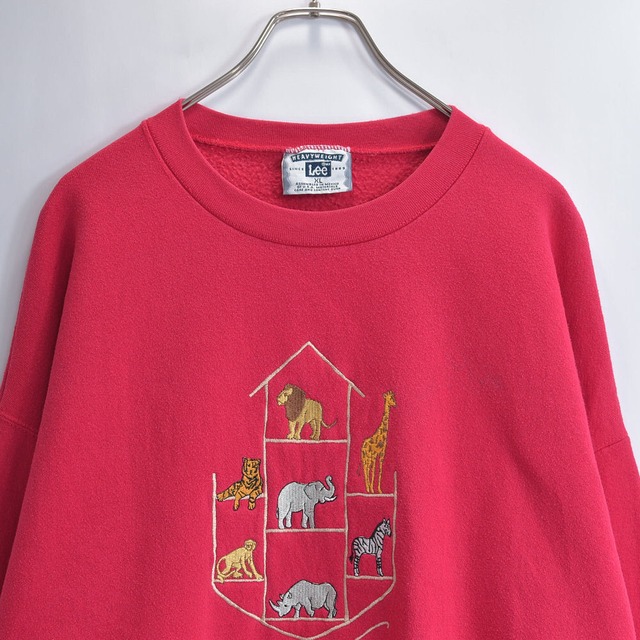 90s Lee リー ノアの方舟 動物 アニマル 刺繍 デザイン スウェットシャツ ヴィンテージ トレーナー NOAH'S ARK ビンテージ USA アメリカ古着 メンズXLサイズ