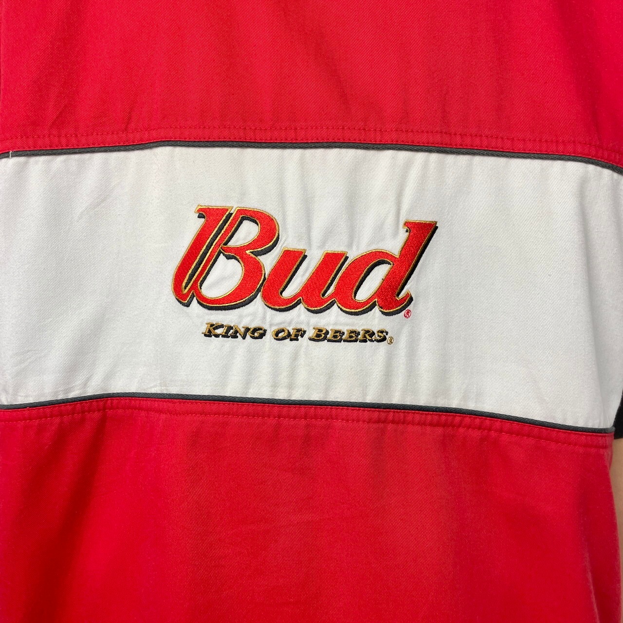 Budweiser バドワイザー レーシング ワッペン 刺繍 半袖 シャツ メンズ 