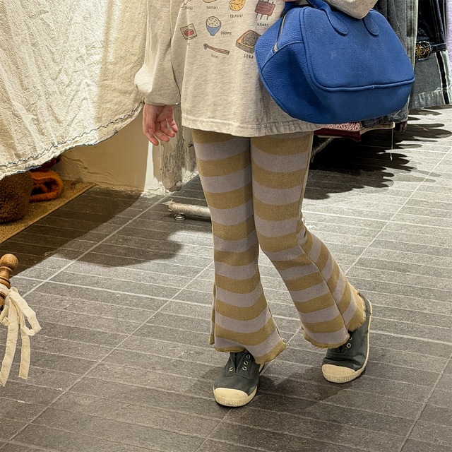 ボーダーフレアリブレギンス（ベージュ／ブルー／パープル）ADBB 2026春｜80-130cm｜レギパン｜スパッツ｜ボトムス ［取寄］