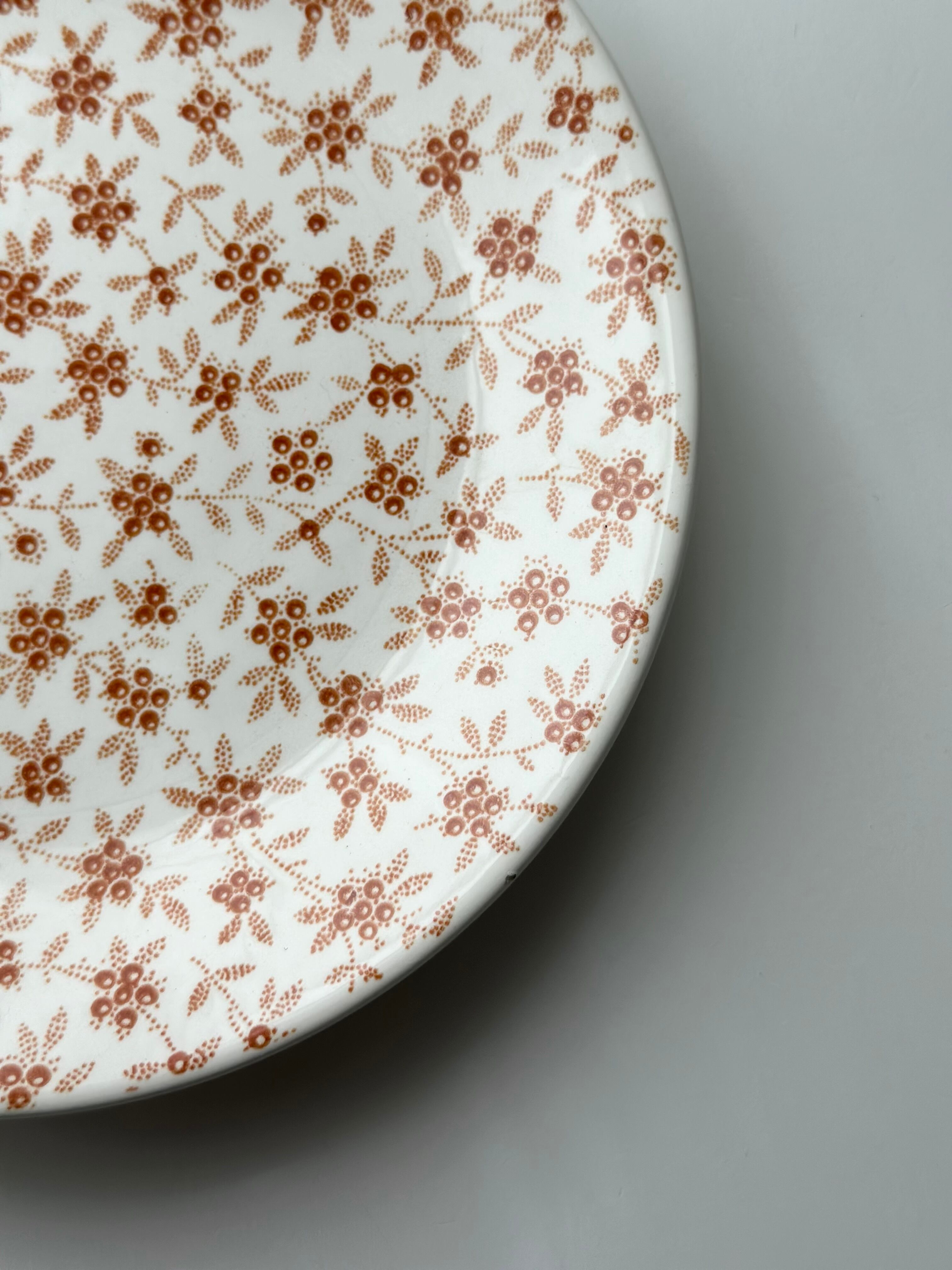 美品　フランス　アンティーク　サルグミンヌ　オレンジブラウンのチンツ柄プレート Sarreguemines サルグミンヌ / orangebrown チンツ柄のデザート