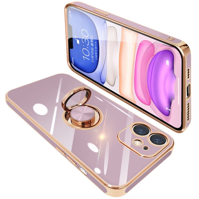 ONETIAOLONG iPhone11用 リング付き ケース 耐衝撃 TPU 360°回転 スタンド機能 パープル