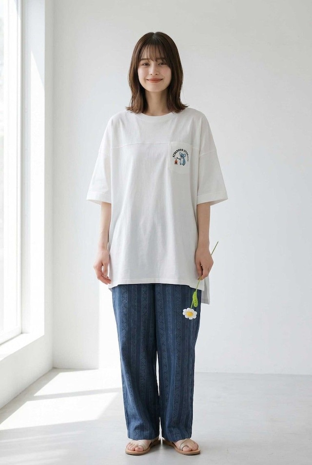 【新品/Lupilien】16SOE天竺 ポケット猫 プリント Tシャツ チュニック ｜ 半袖 ゆったり 体型カバー お尻が隠れる 綿100% 春夏 レディース カジュアル