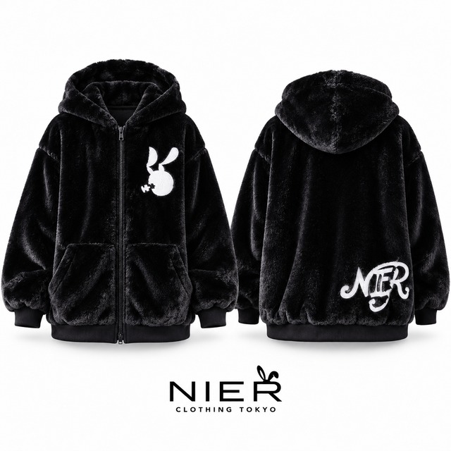 ふわふわBLACK ZIP OUTER【刺繍デザイン】
