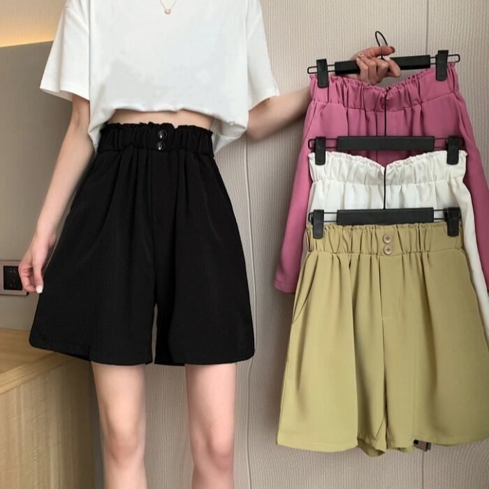 スプリングサマーカジュアルパンツ レディースストレッチウェストルーズショーツ 薄手ハイウェストワイドレッグ エラスティック 伸縮 春物 夏物 ブルマー ワイドパンツ 1号婦人32932447917