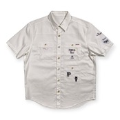 PAPAS パパス ワッペン付き スリーポケット 半袖シャツ リネン混 サイズ 48 M /ホワイト/麻混/メンズ/日本製