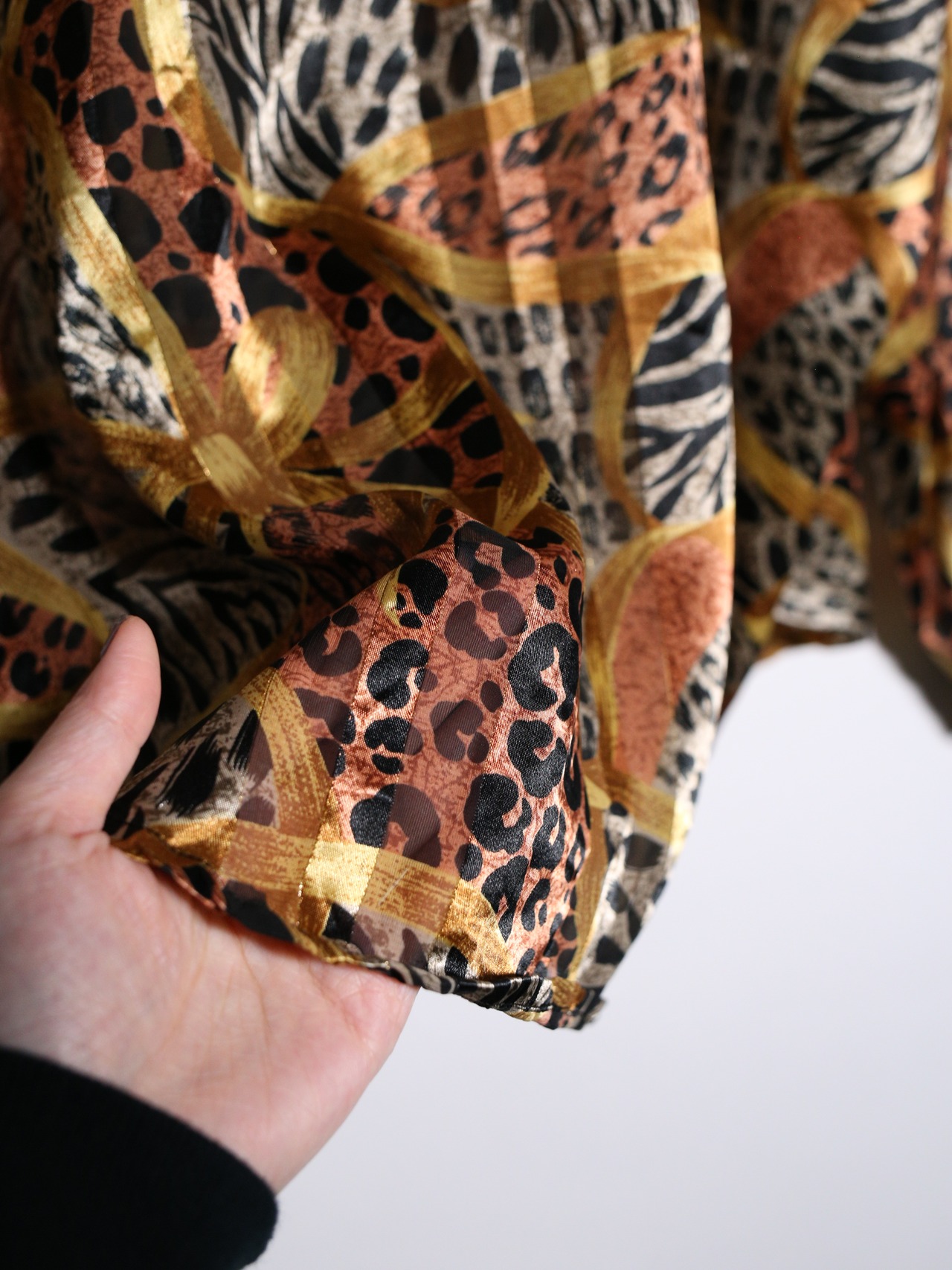 "zebra × leopard" oversize satin sheer shirt - 16
