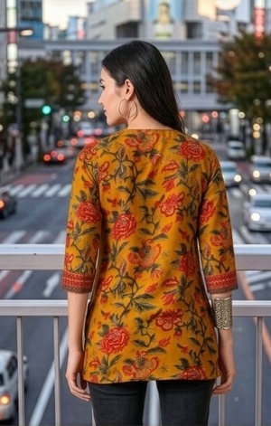 インディゴフラワー刺繍クルティ WA007