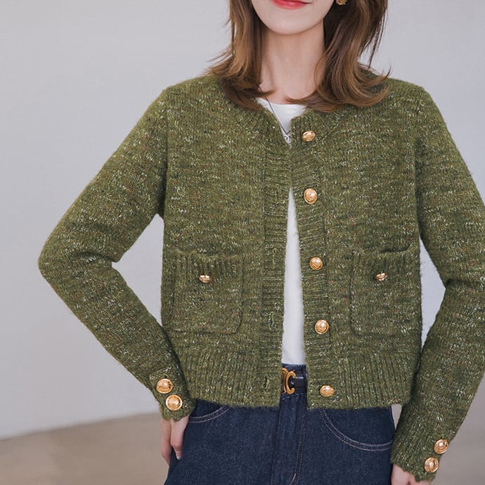 Loose round neck knit cardigan S38