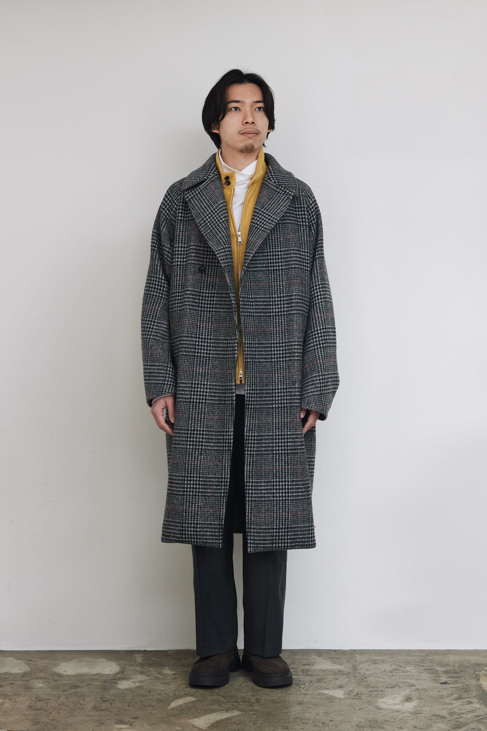 GRENCHECK WOOL HUGE COAT / ウールグレンチェックヒュージコート（GRY