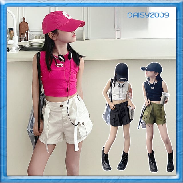 150サイズキッズ 子供服 セットアップ トップス+パンツ 2点セット 春秋 キッズセットアップ タンクトップ ビビッドカラー ショートパンツ