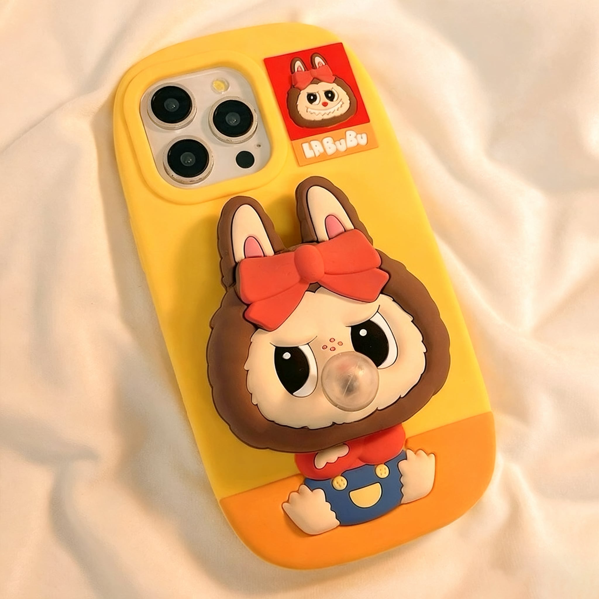 ぷくぷく泡が可愛い!labubu 飛び出るラブブ デコケース iPhone16 Pro Max対応 INS風 やわらかシリコン