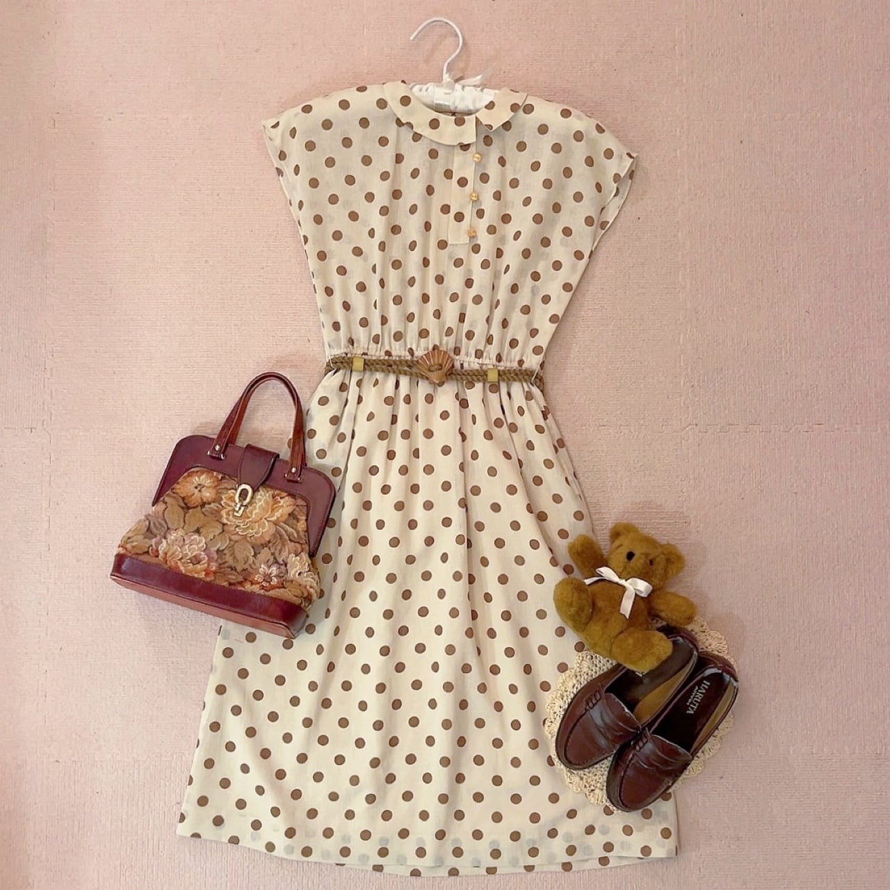 shell belt brown dot one-piece