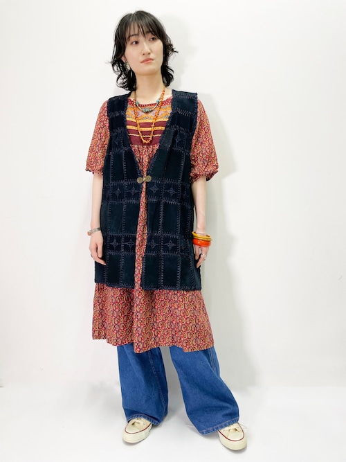 70's Vintage Suede Patchwork With Crochet Vest
