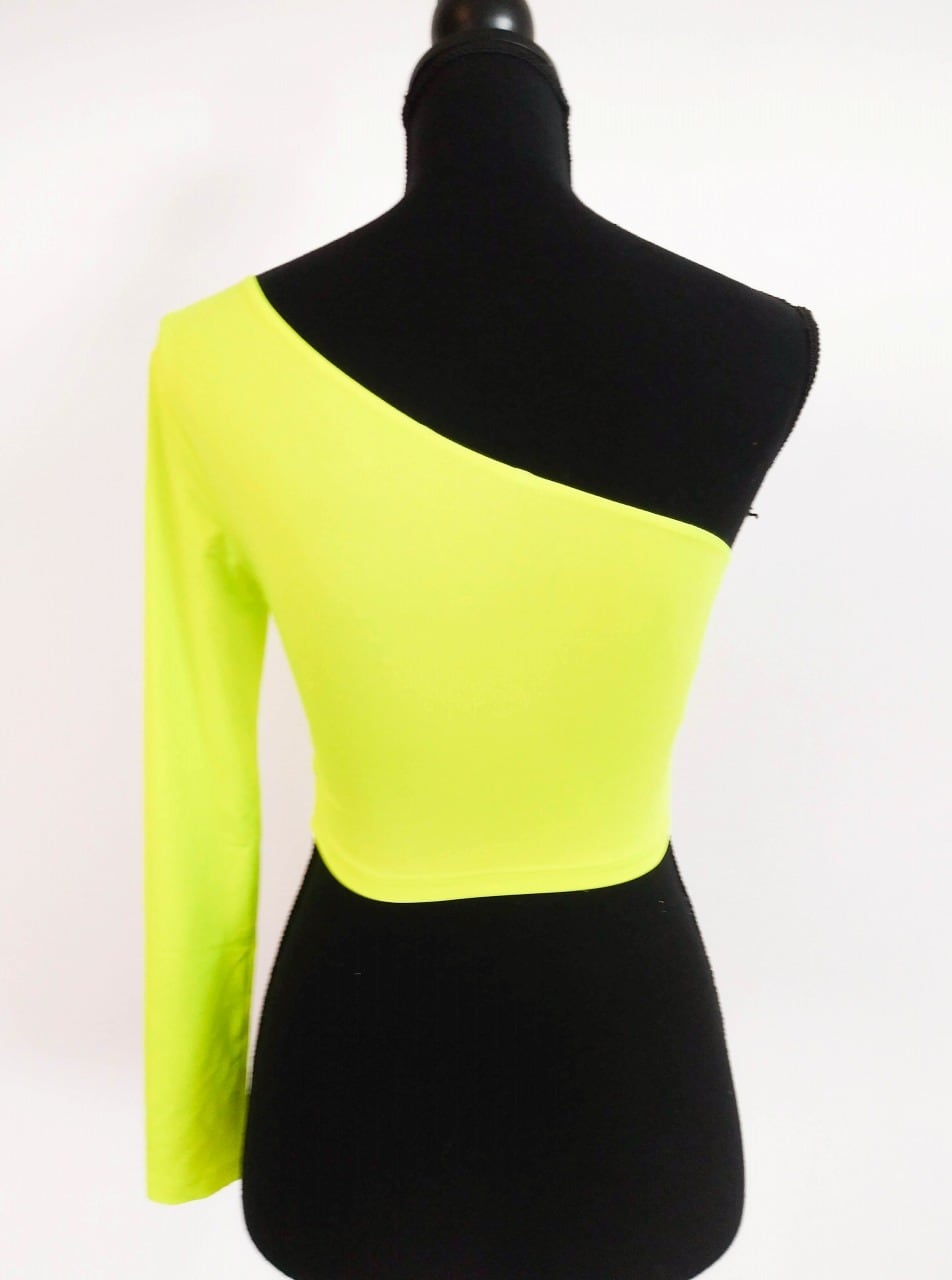 ワンショルダー 長袖トップス ネオンイエロー 蛍光 ネオンカラー ダンス 衣装 イベント スポーツ