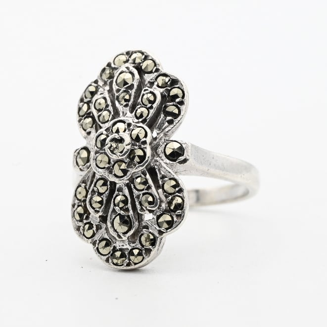 Marcasite Accent Wide Graceful Design Ring #9.5 / Denmark