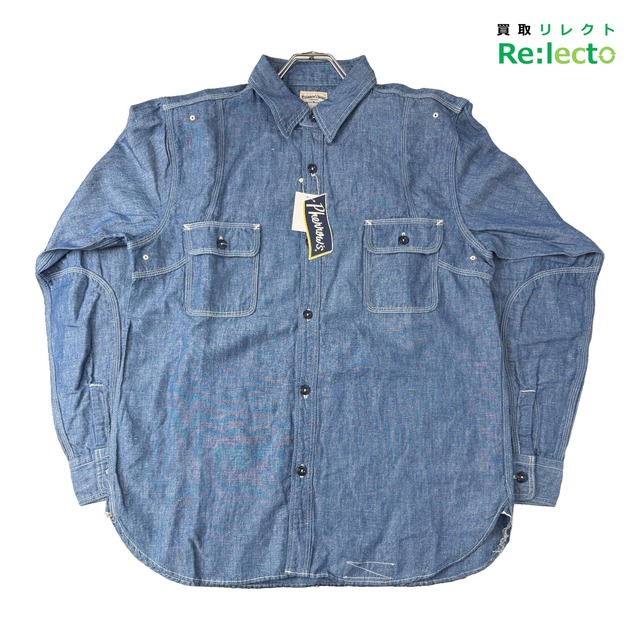 【未使用】Pherrow's フェローズ CHAMBRAY WORK SHIRTS コットン リネン シャンブレー 長袖 ワークシャツ 770WS XXL