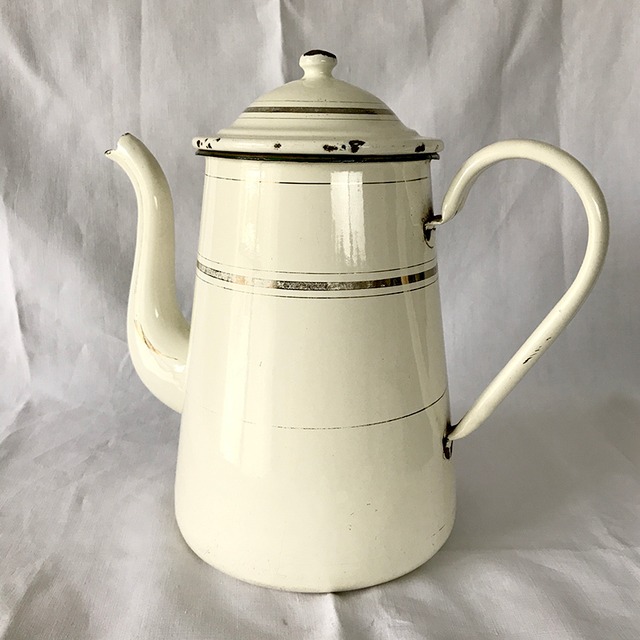 ホーローポット (オフホワイト) 特大　ゴールドライン　アウトドア　フラワーベース　 12KWai17