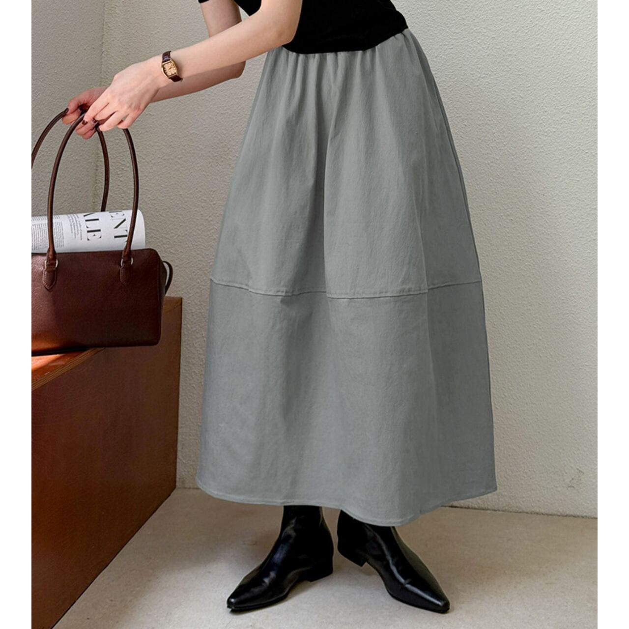 Aラインシルエットロングスカート a0562