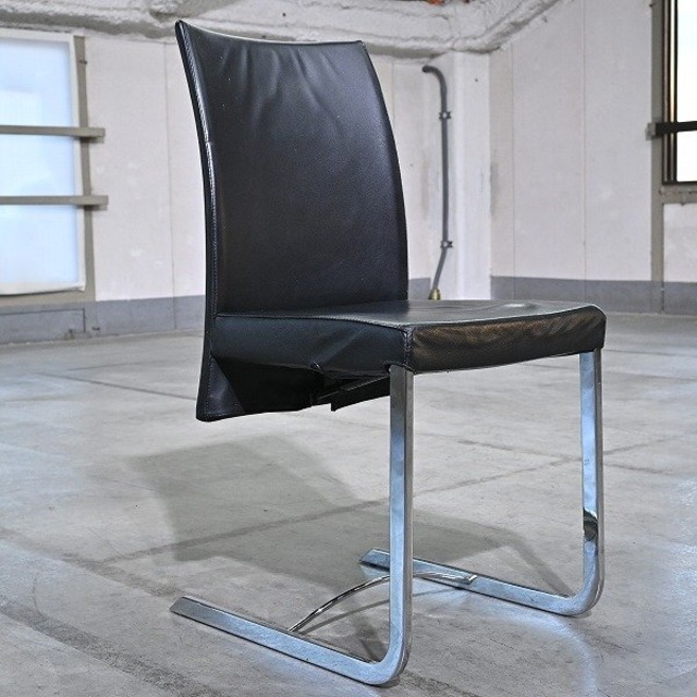 最高級 ロッシュボボア 27万「Amplitude/アンプリチュード」ダイニングチェア A 本革 Roche Bobois フランス モダン 椅子 金属脚 リビング