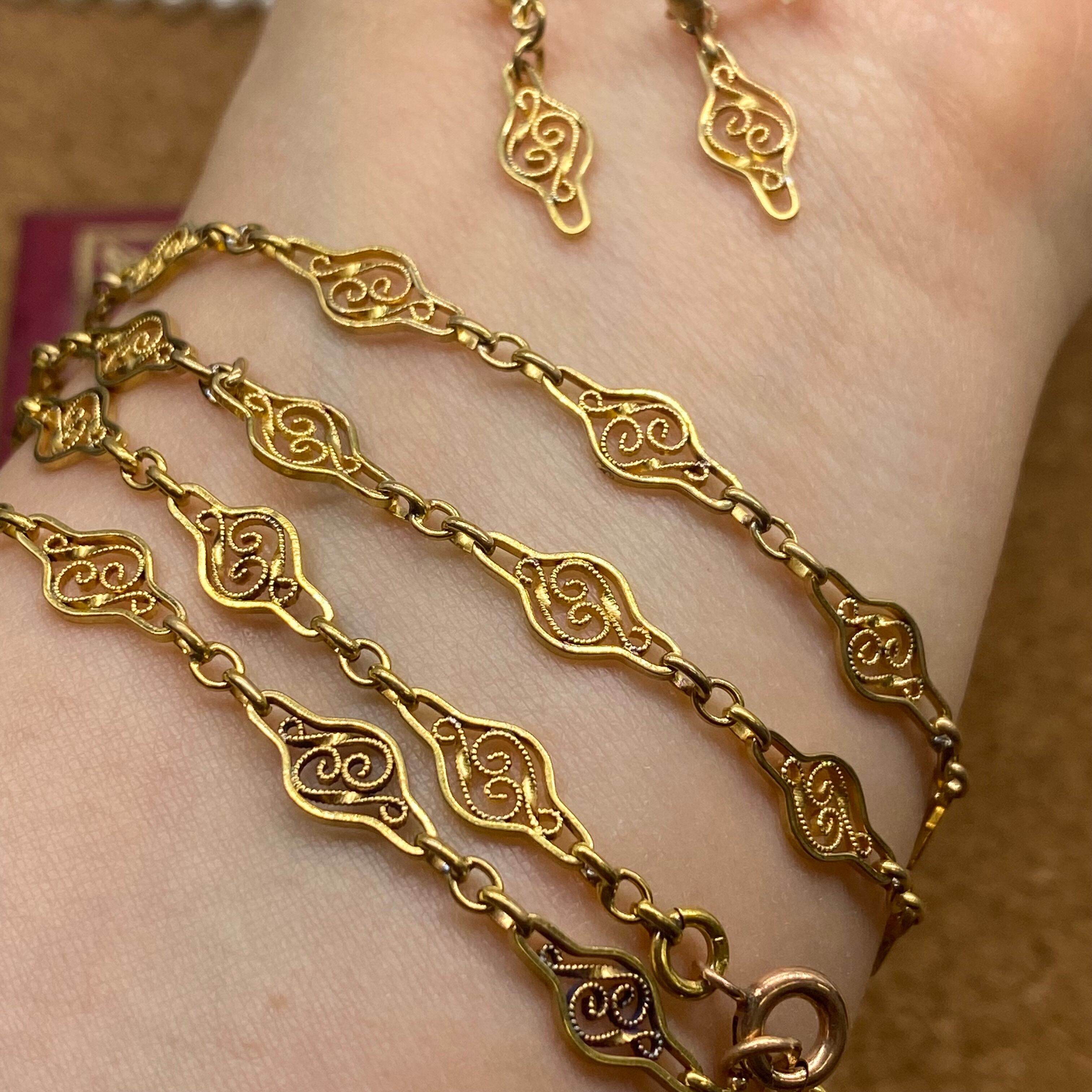 貴重！ フランス アンティーク フィリグリー ロングネックレス ピアス