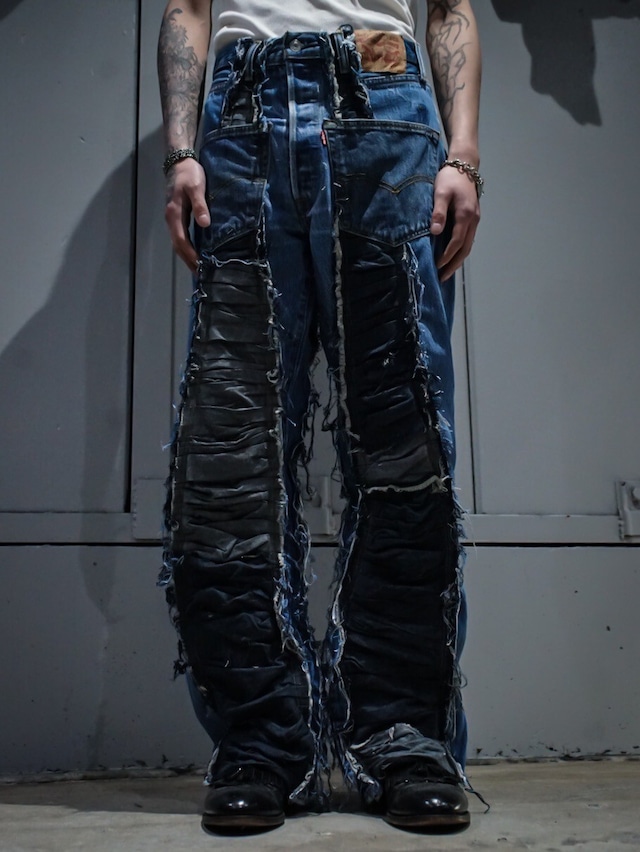 【add (c) vintage】"Original Remake" Levi’s 501 Multiple Panels Pattern Shearing Design Rave Baggy Denim Pants