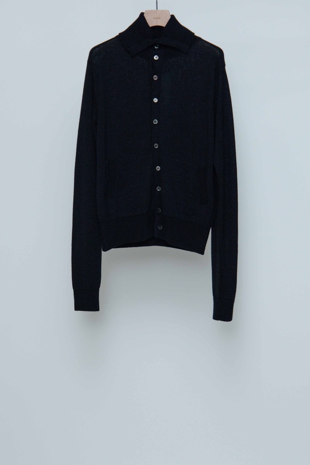 Polo Knit Cardigan - Black