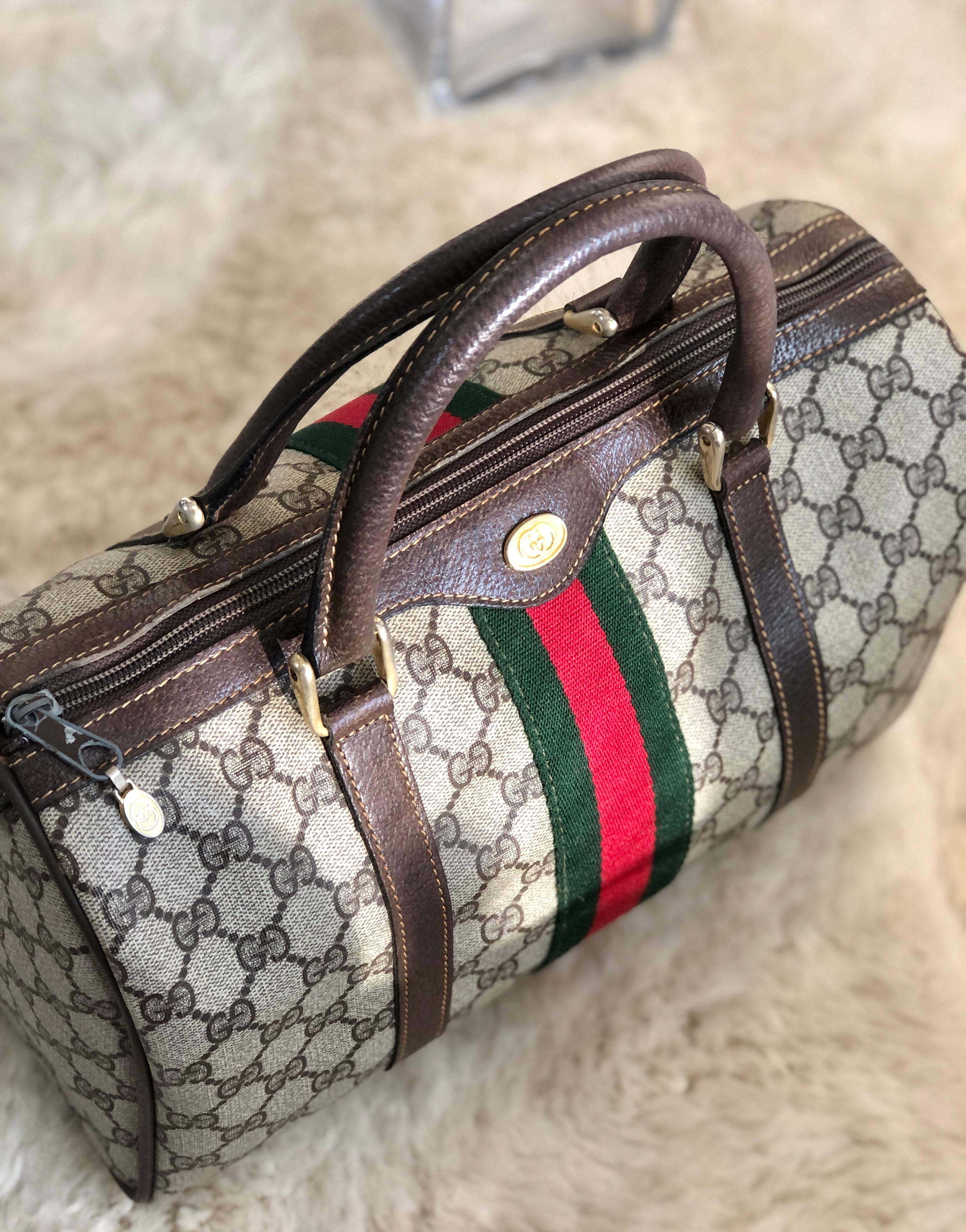 GUCCI グッチ シェリーライン PVC×レザー ミニボストン ハンドバッグ