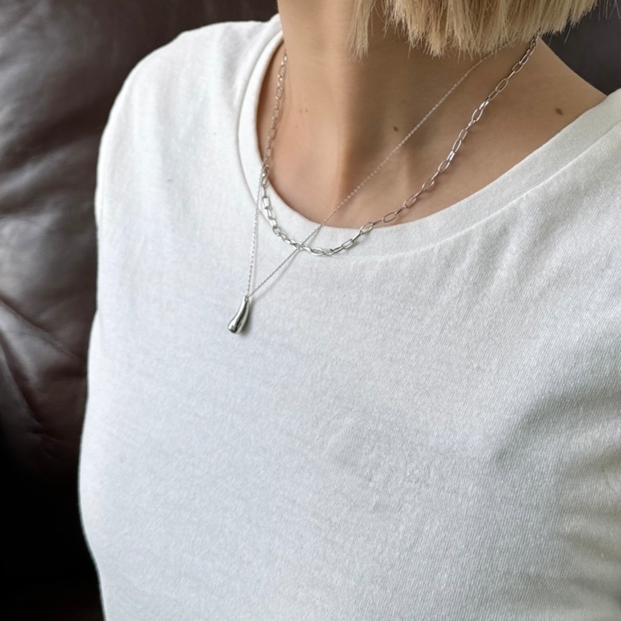 double chain motif necklace/silver