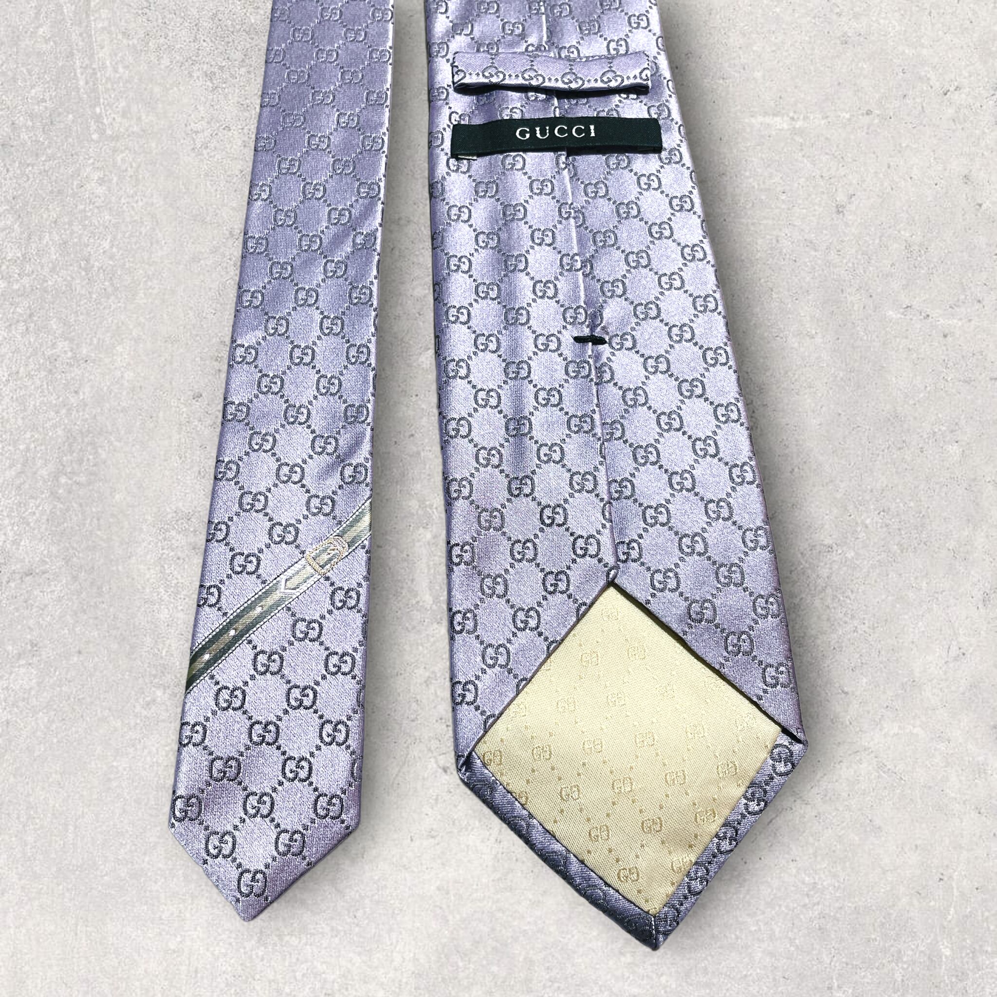 期間限定 美品 GUCCI グッチ GG柄 ネクタイ パープル 紫 光沢あり