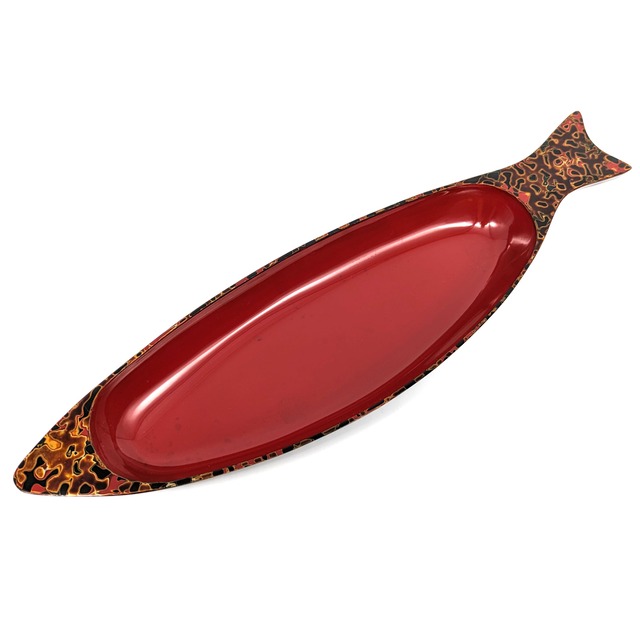 津軽塗（唐塗）バカ塗り・おしぼり置き・魚型トレー・漆器・No.240613-13・梱包サイズ60