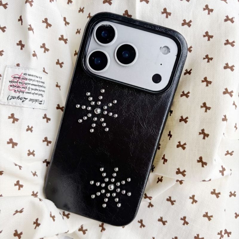 スタッズフラワー iphone18 17 16 15 14 ケース レザー調 耐衝撃 韓国